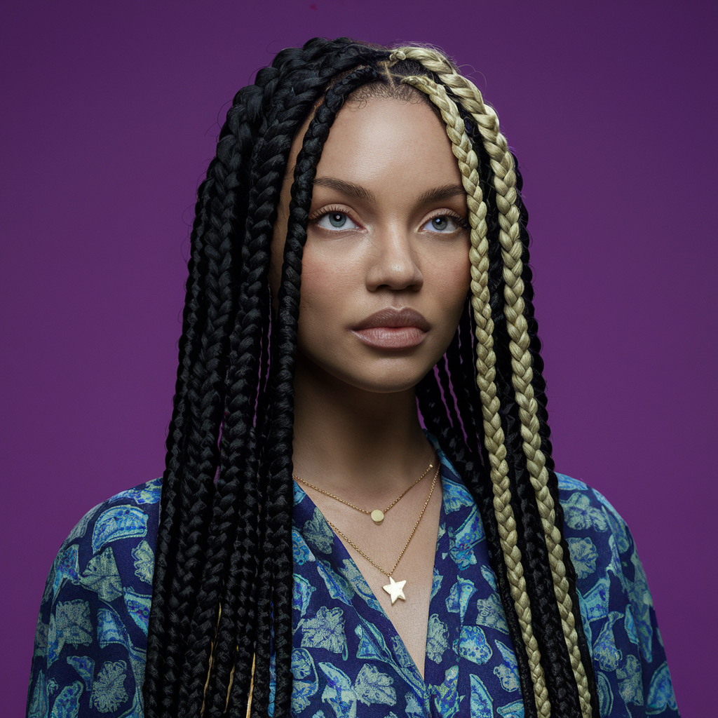 Black and Blonde Bohemian Box Braids Hairstyles