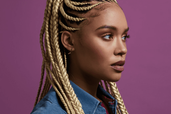 Blonde Bohemian Knotless Braids on Dark Skin