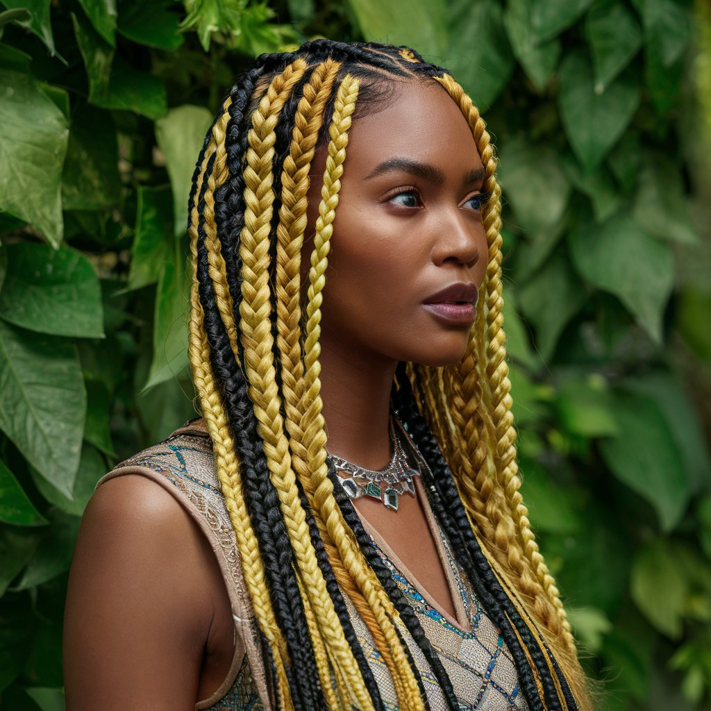 Blonde Bohemian Knotless Braids on Dark Skin