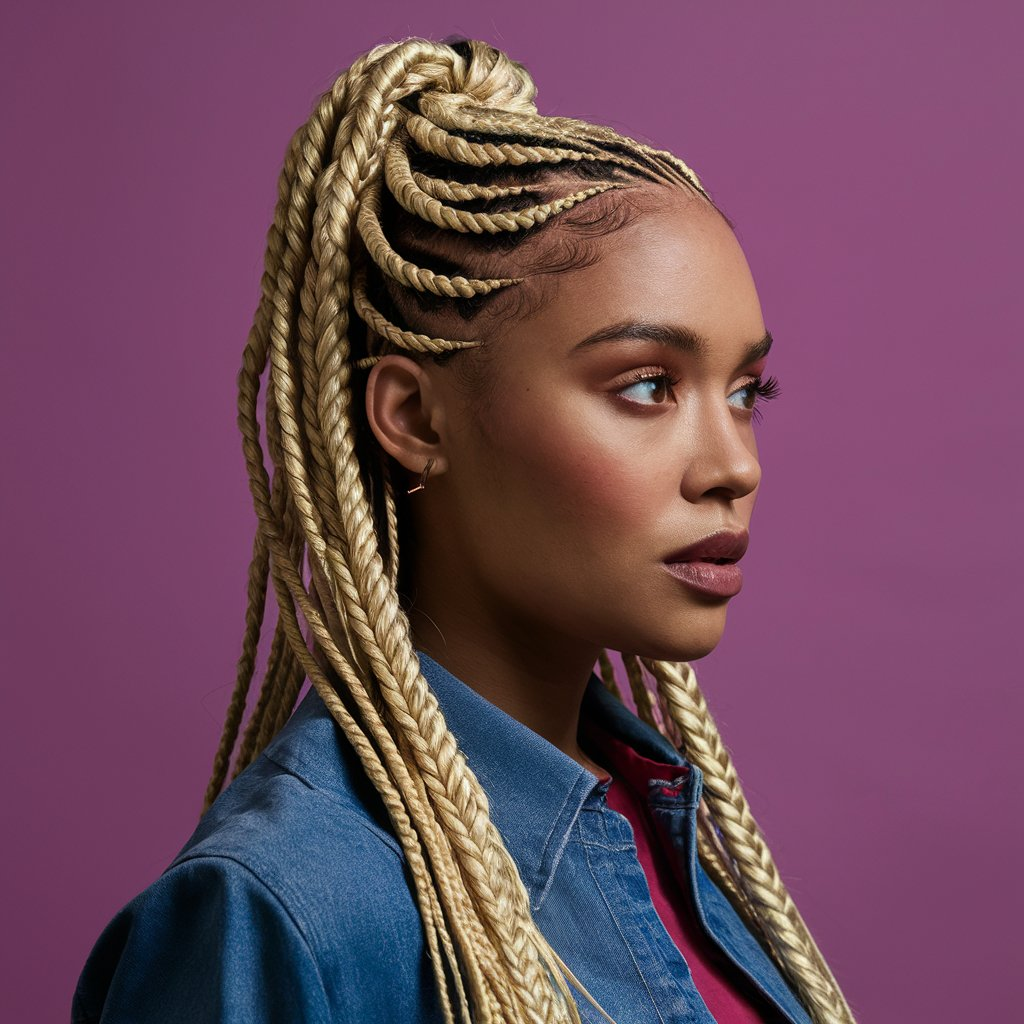 Blonde Bohemian Knotless Braids on Dark Skin