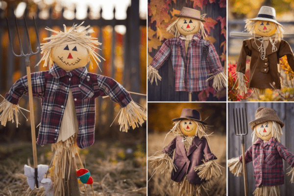 a photo of a collage of 4 creative scarecrow ideas cpEknsT9SLqW4jTTw4W qw HrGe57BySO6aGHI1fr6oIQ