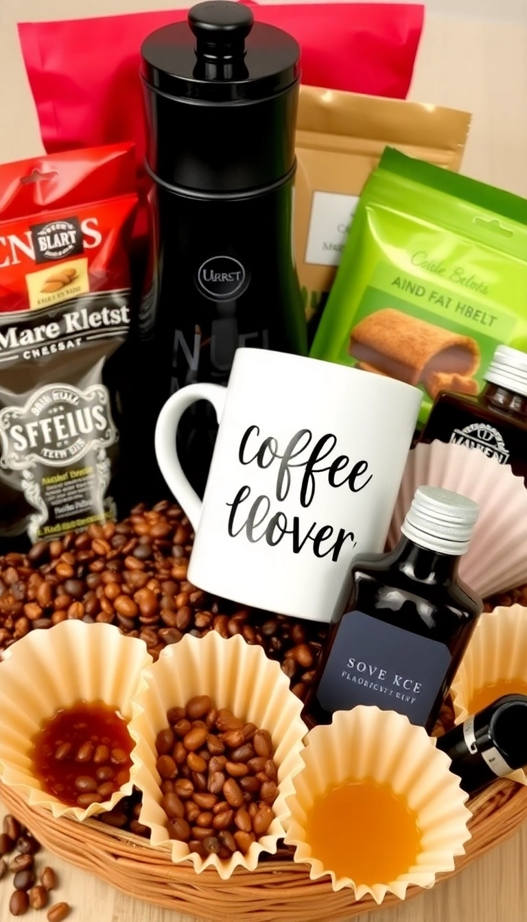 21 Christmas Basket Gift Ideas That Will Delight Everyone on Your List! - 4. Coffee Lover's Basket