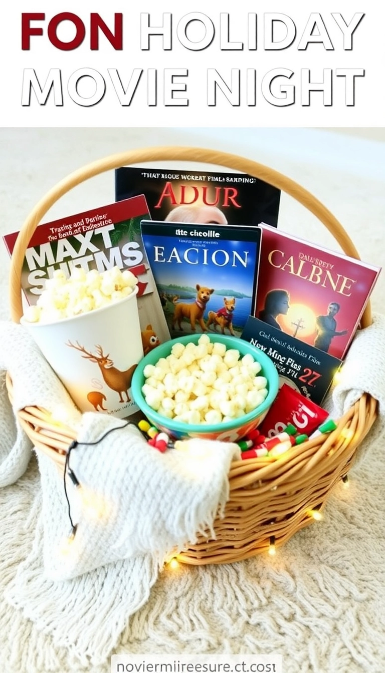 21 Christmas Basket Gift Ideas That Will Delight Everyone on Your List! - 5. Holiday Movie Night Basket