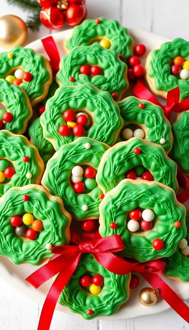 21 Festively Decorated Christmas Sugar Cookies That Will Dazzle Your Guests! - 7. Festive Wreath Cookies