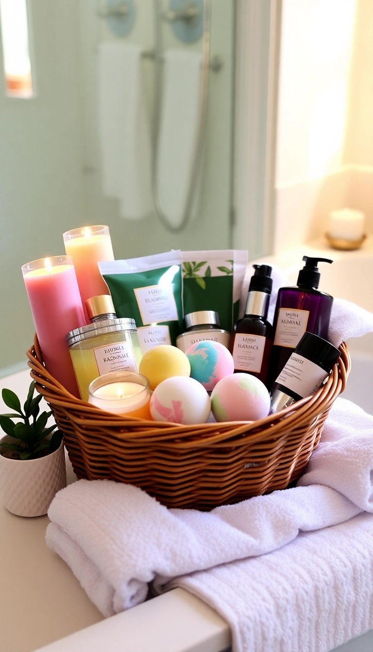 21 Christmas Basket Gift Ideas That Will Delight Everyone on Your List! - 3. Spa Day Basket