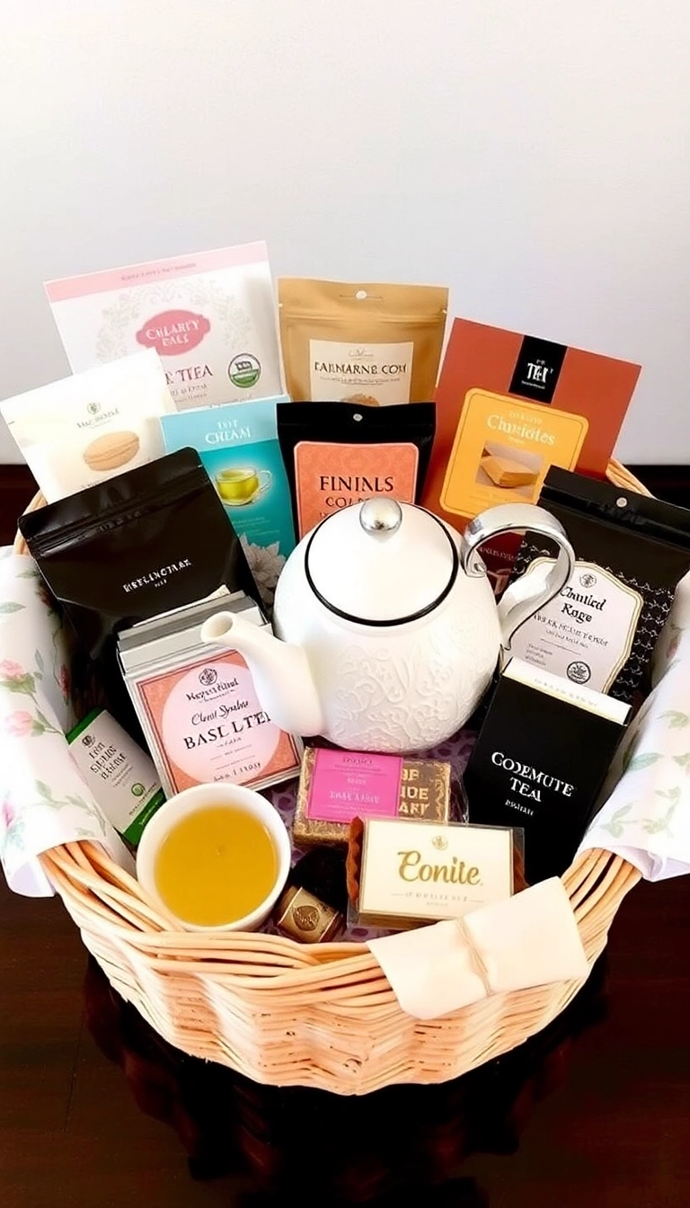 21 Christmas Basket Gift Ideas That Will Delight Everyone on Your List! - 18. Tea Lover's Basket