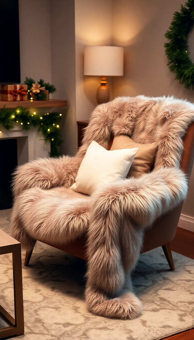 21 Luxury Christmas Decor Ideas That'll Make Your Home Shine Like a Winter Wonderland! - 14. Cozy Faux Fur Accents