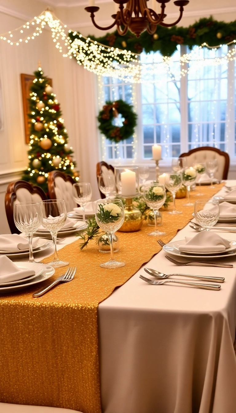 21 Luxury Christmas Decor Ideas That'll Make Your Home Shine Like a Winter Wonderland! - 15. Glittering Table Runner