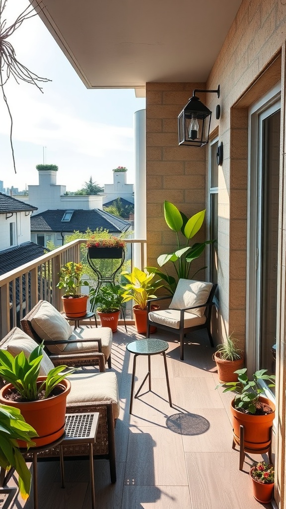 Cozy balcony with plants and seating