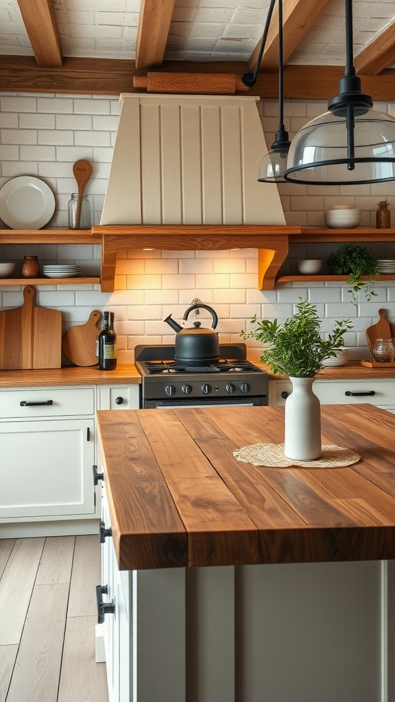 Rustic wood kitchen counter with a cozy feel.