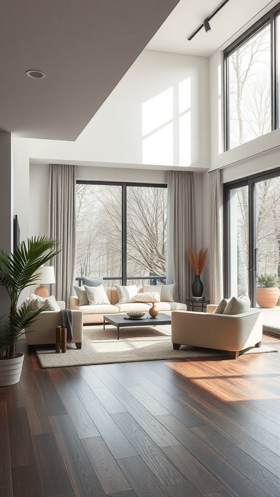 A bright living room featuring sliding glass panels, allowing for an open concept design.